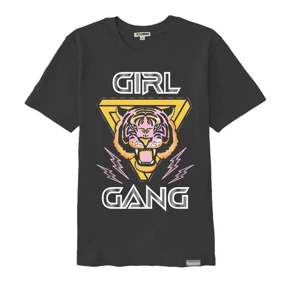 Tipsy‎ Elves Gray Girl Gang Tiger Graphic Print Crew Neck Short Sleeve 2XL NWT